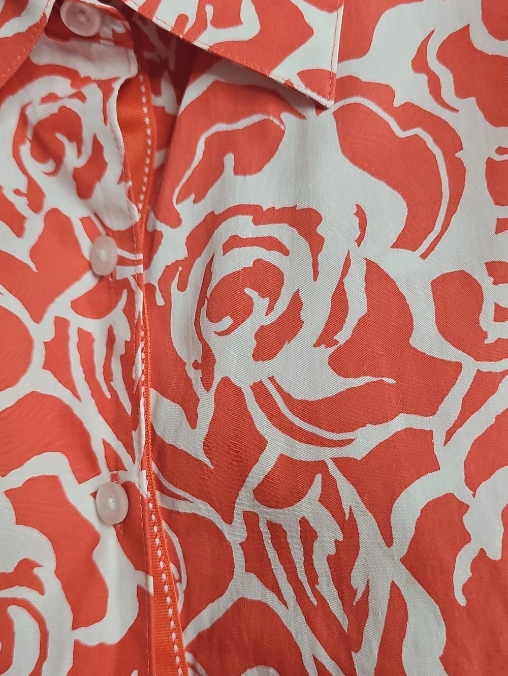 Coldwater Creek Coral Rose Print Button-Down Blouse - Picture 7 of 10